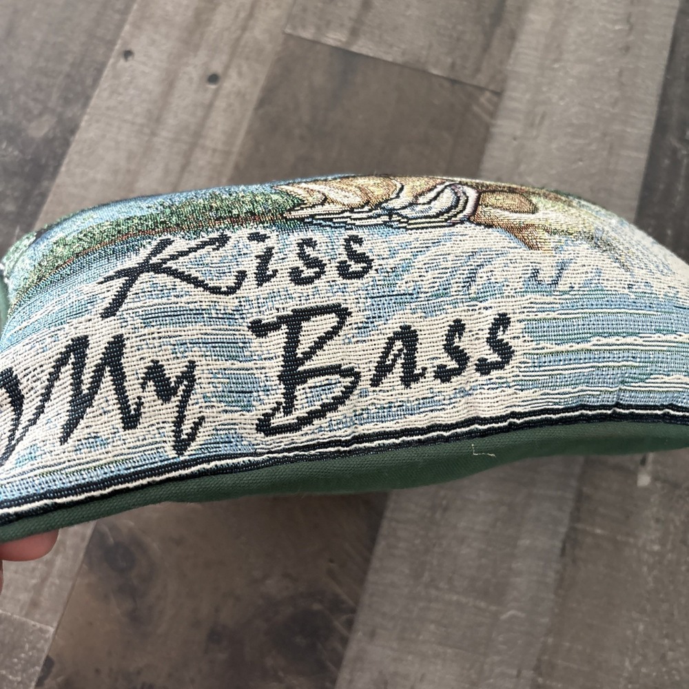 Kiss My Bass Novelty Pillow 12"x7" Tapestry Decorative Bass Fishing fisherman - Picture 4 of 8
